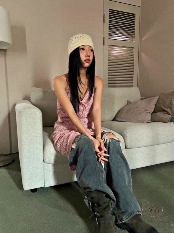 Fw446 冬季 細肩蕾絲背心裙 