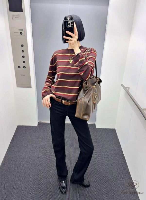 FW3797 秋季 設計家質感配色條紋上衣 