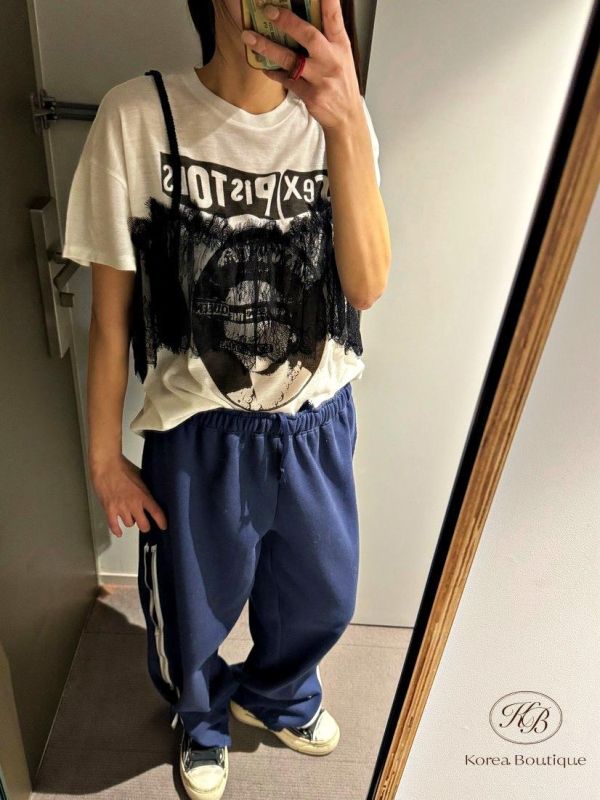 SS314 春季 假兩件蕾絲搖滾tee 