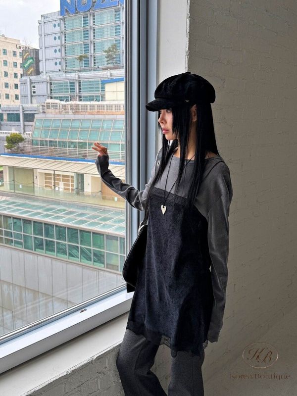 FWKR79 冬季 絲絨感蕾絲長上衣 