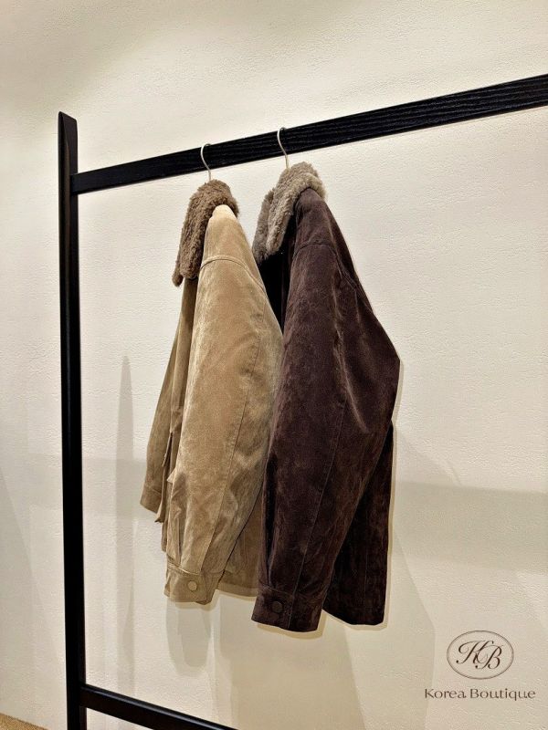 FWKR94 冬季 毛毛領鋪棉外套 麂皮感 