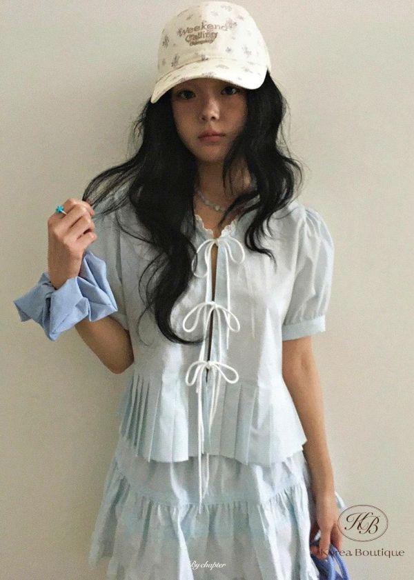 SS444 春季 綁帶開襟蝴蝶結上衣 