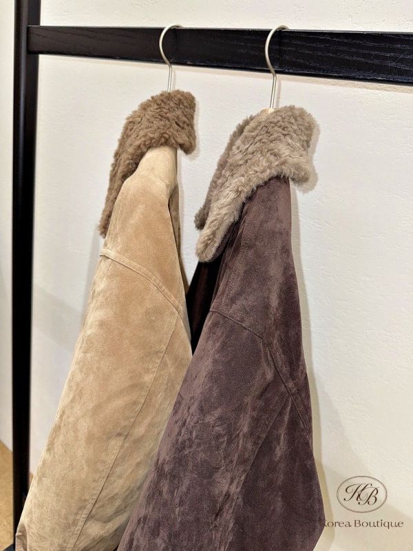 FWKR94 冬季 毛毛領鋪棉外套 麂皮感 