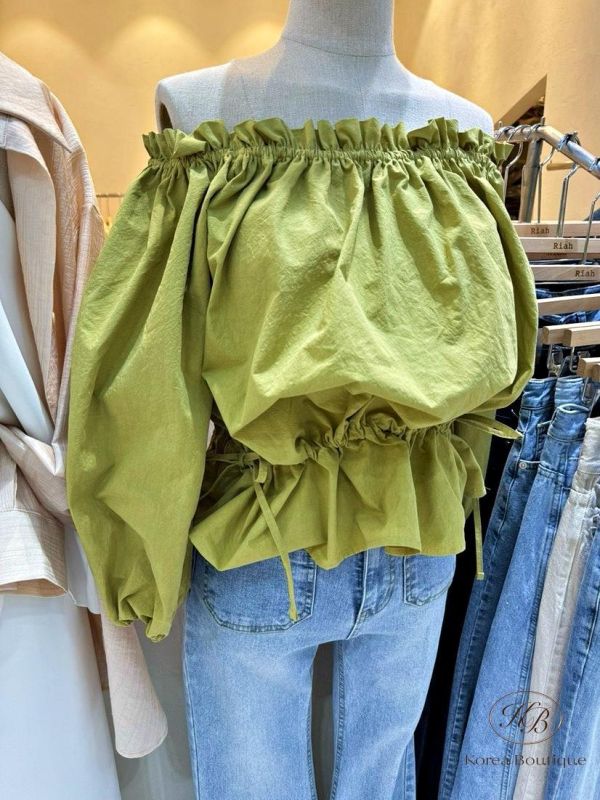 SS357 春季 腰間可綁帶拉平口上衣 