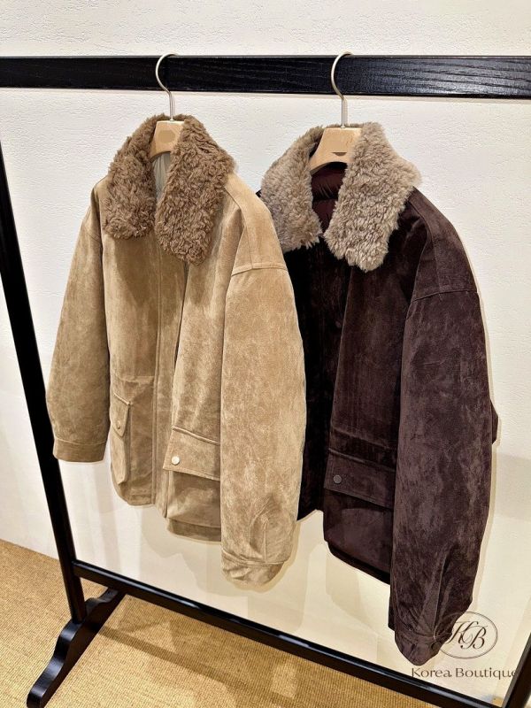 FWKR94 冬季 毛毛領鋪棉外套 麂皮感 