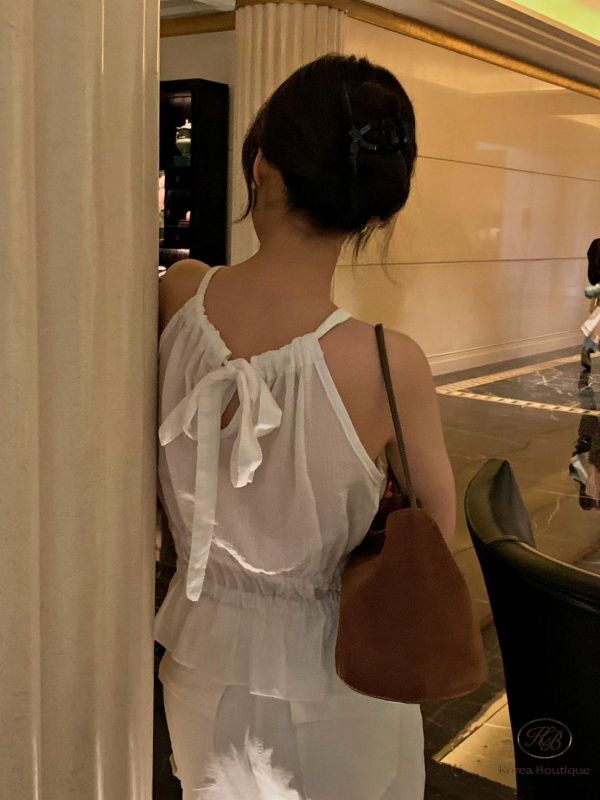 SS547 夏季 亞麻材質優雅的消肩背心 