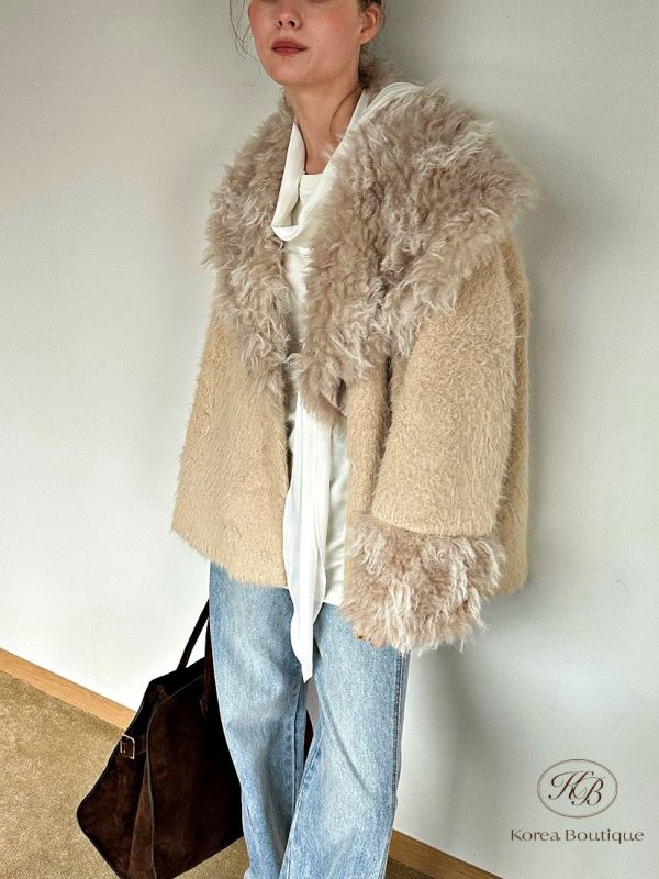 Fw419 秋季 好可愛的皮草領大衣 