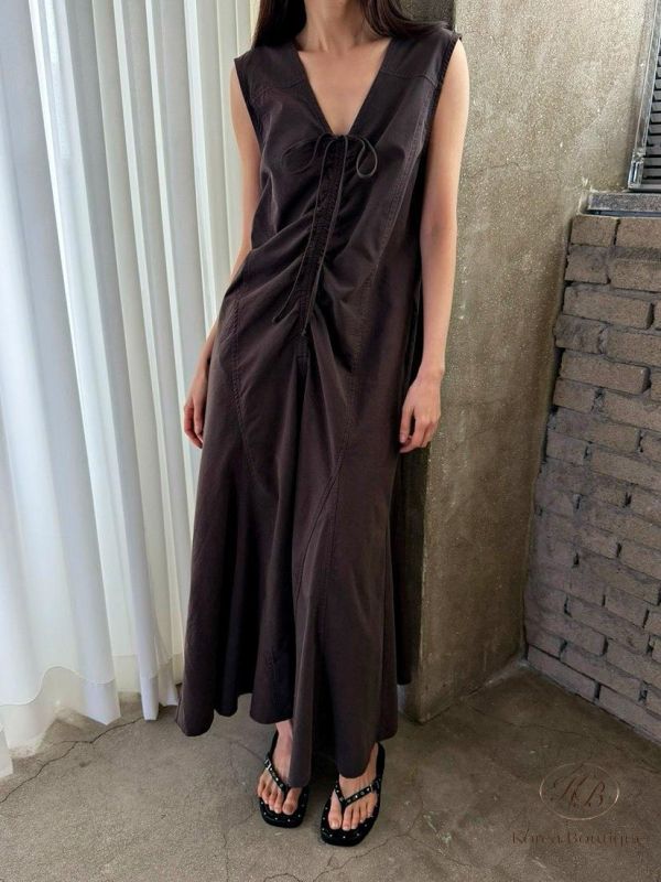 SS362 春季 很美的v領皺摺洋裝 