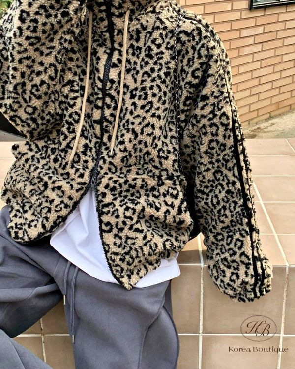 Fw442 冬季 豹紋羔毛外套 
