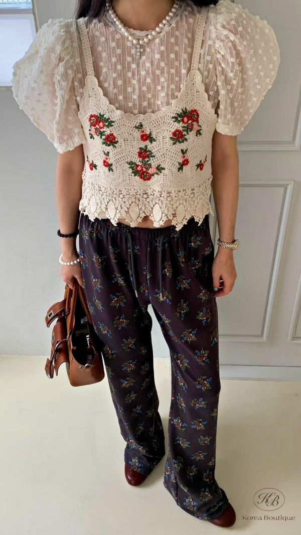 SS463 春季 刺繡玫瑰針織背心 