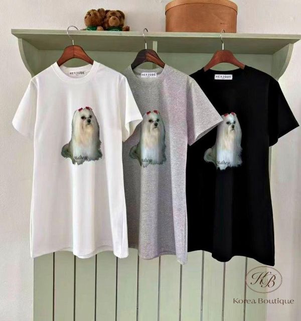 SS291 春季 可愛貴賓狗狗長版上衣 可當洋裝 