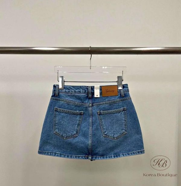 SS305 春季 口袋車線牛仔褲裙 
