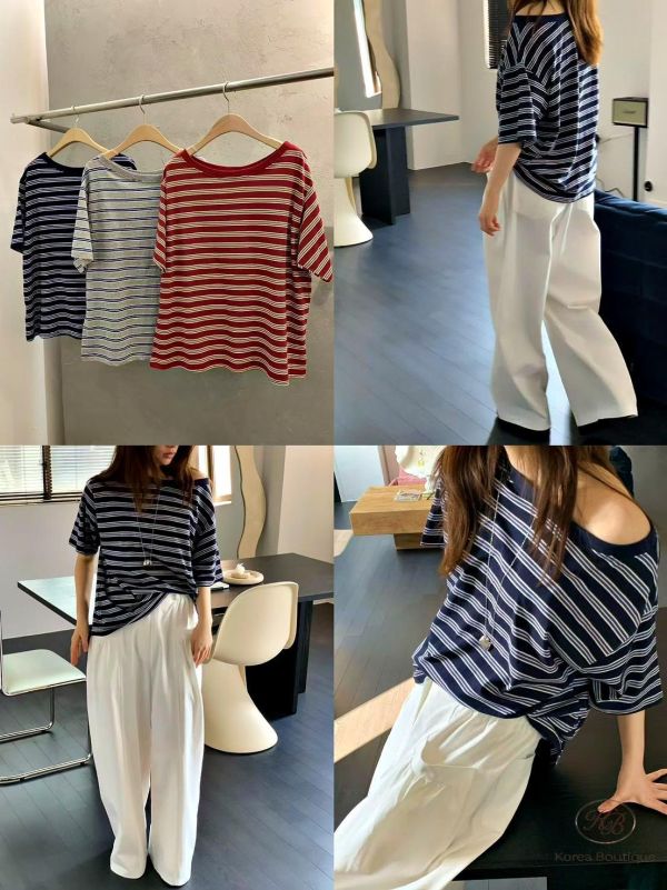 SS383 春季 大領口條紋上衣 