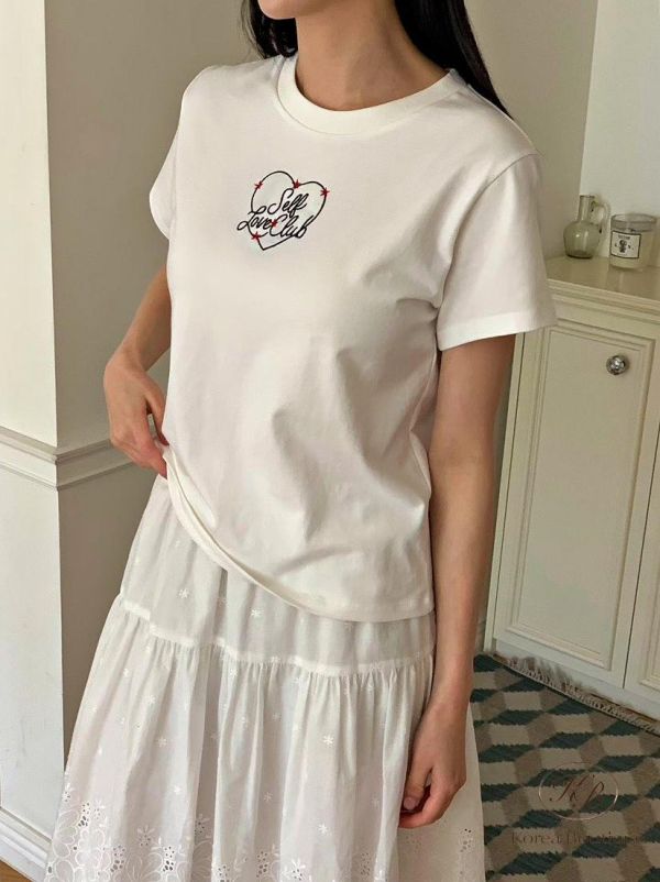 KR2650 夏季 愛心刺繡上衣 