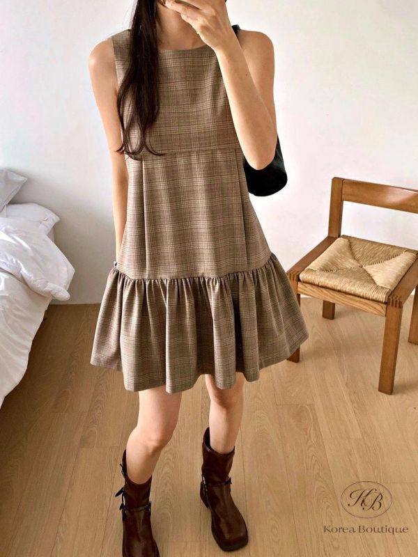 SS294 春季 格紋層次洋裝 黑色的也好優雅 