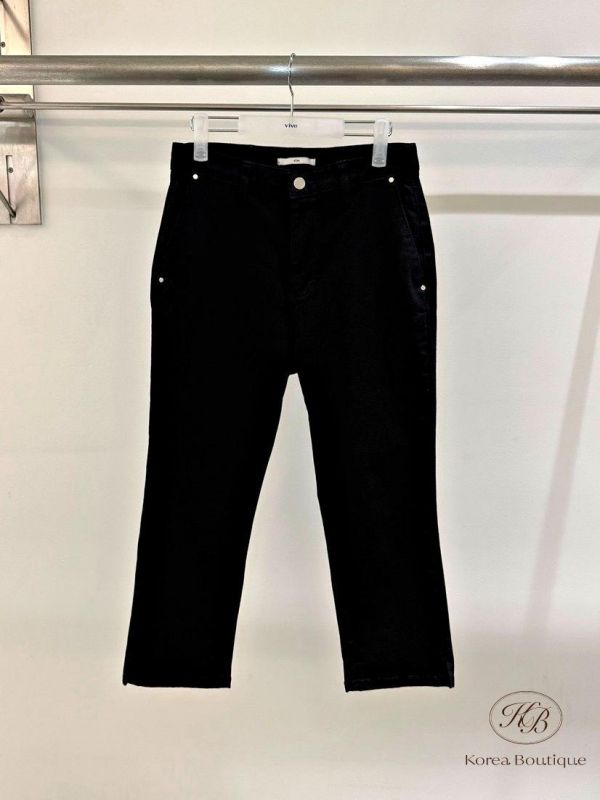 FW2786 秋季 簡單的黑色卡布里牛仔八分褲 