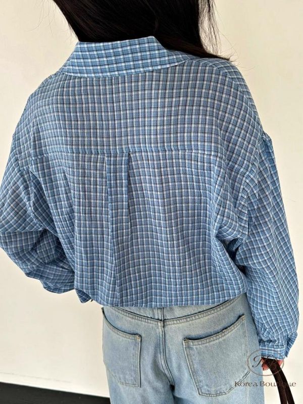 SS450 春季 綁帶設計格紋短襯衫 