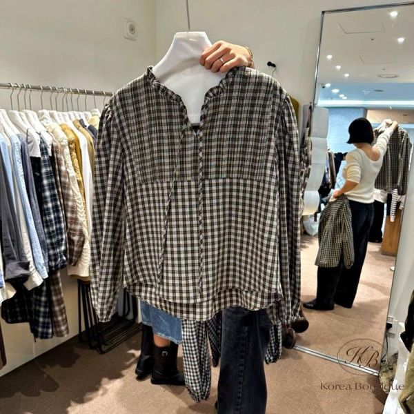 FW2763 秋季 打摺格紋襯衫 