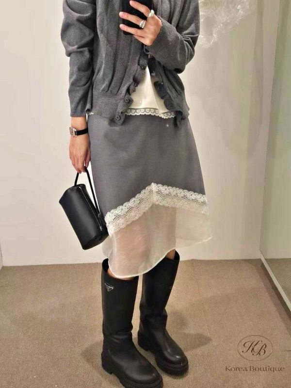 SS124 春季 細節好美的透紗蕾絲半身裙 