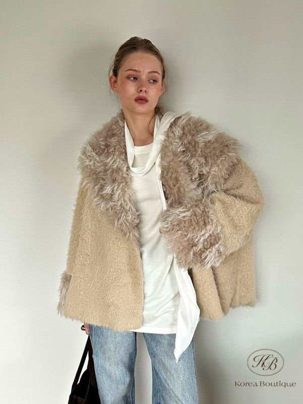 Fw419 秋季 好可愛的皮草領大衣 