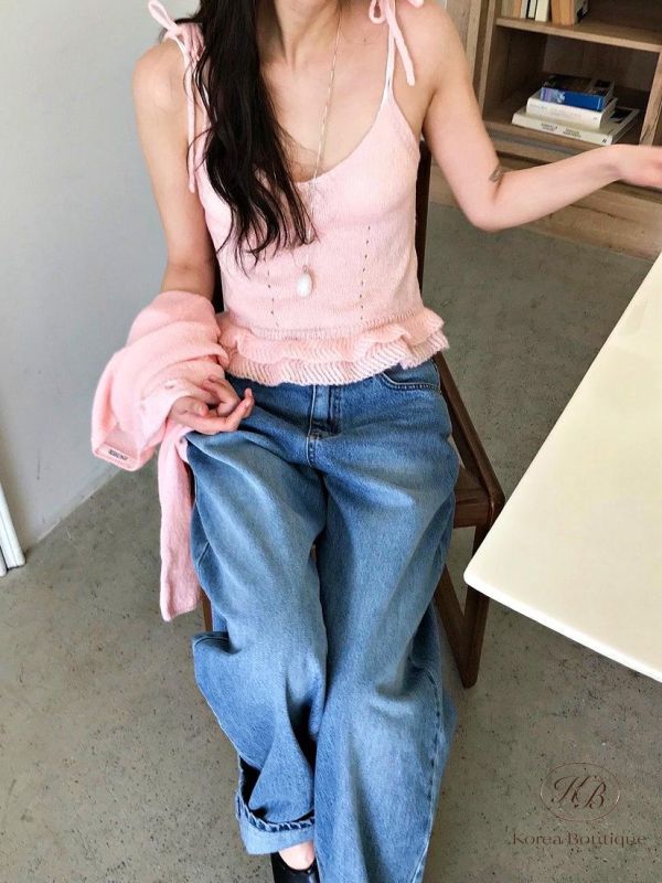 SS208 春季 花邊針織背心套裝 