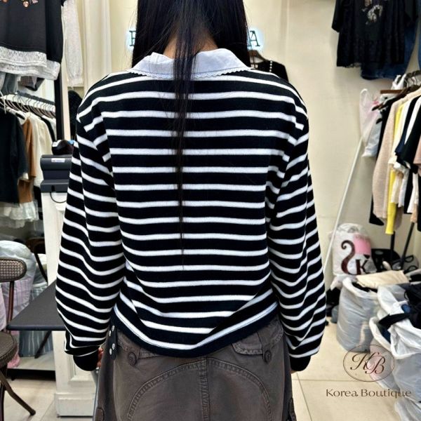 Fw337 秋季 可愛顏色條紋polo杉 