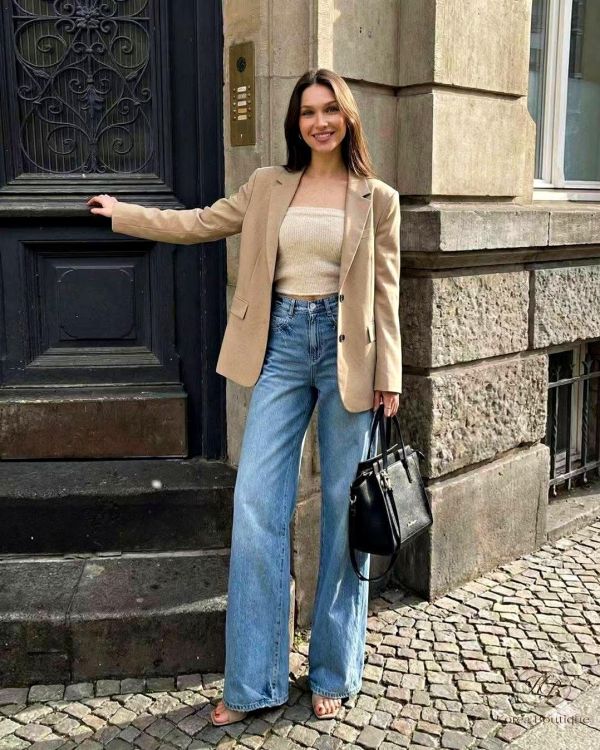 SS129 春季 造型車線直筒寬版牛仔褲 