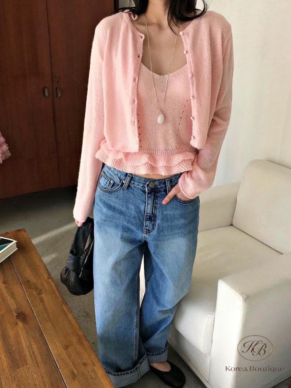 SS208 春季 花邊針織背心套裝 