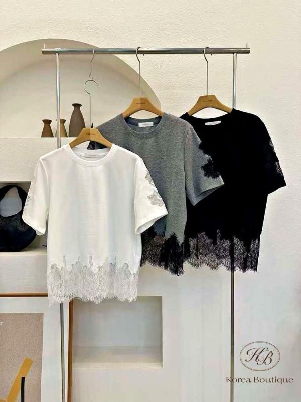 SS456 春季 蕾絲袖設計 下擺蕾絲 