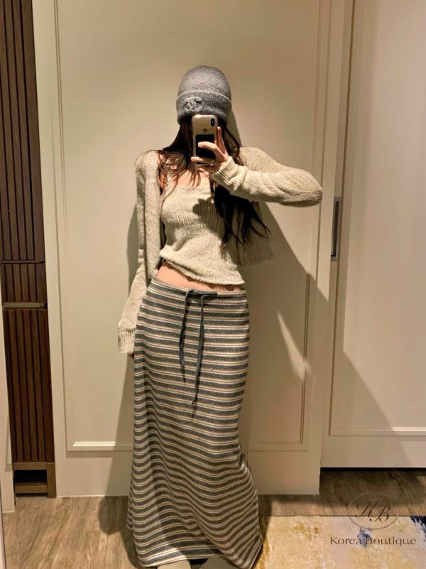 Fw458 冬季 落地感條紋半身裙 