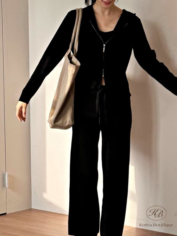 Fw348 秋季 針織薄長褲套裝 