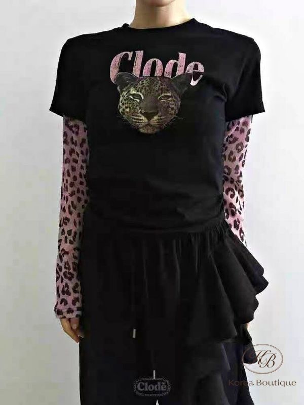 Fw405 秋季 豹紋假兩件上衣 