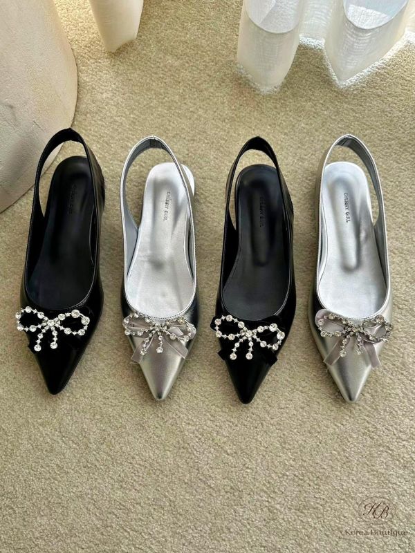 SS238 春季 好美的水鑽蝴蝶結平底鞋 