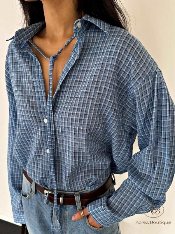 SS450 春季 綁帶設計格紋短襯衫 