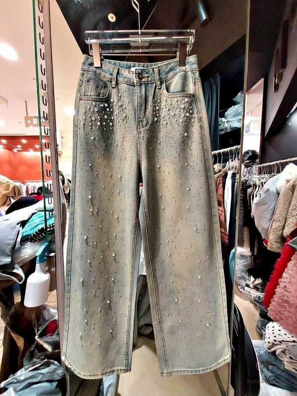 SS134 春季 珍珠春款直筒牛仔褲 