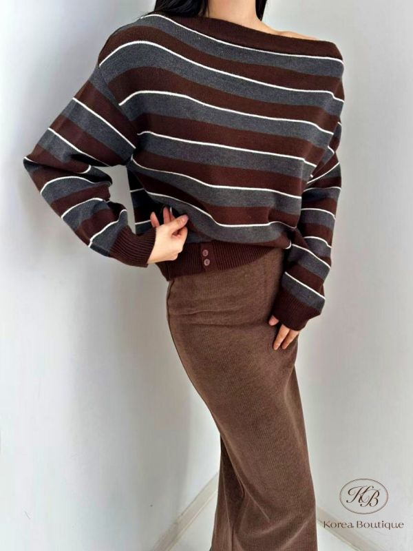 FWRK119 冬季 條紋斜肩上衣 