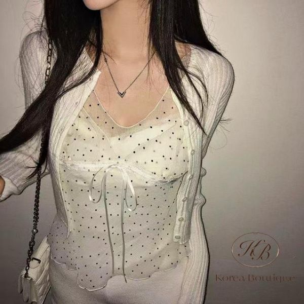 SS150 春季 有點可愛有點女人的薄紗點點上衣 