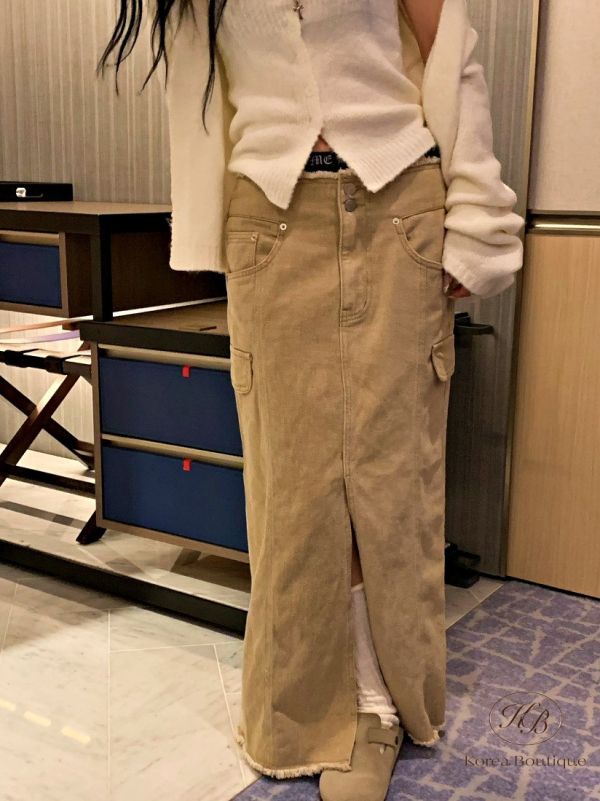 Fw391 秋季 毛邊設計落地裙 