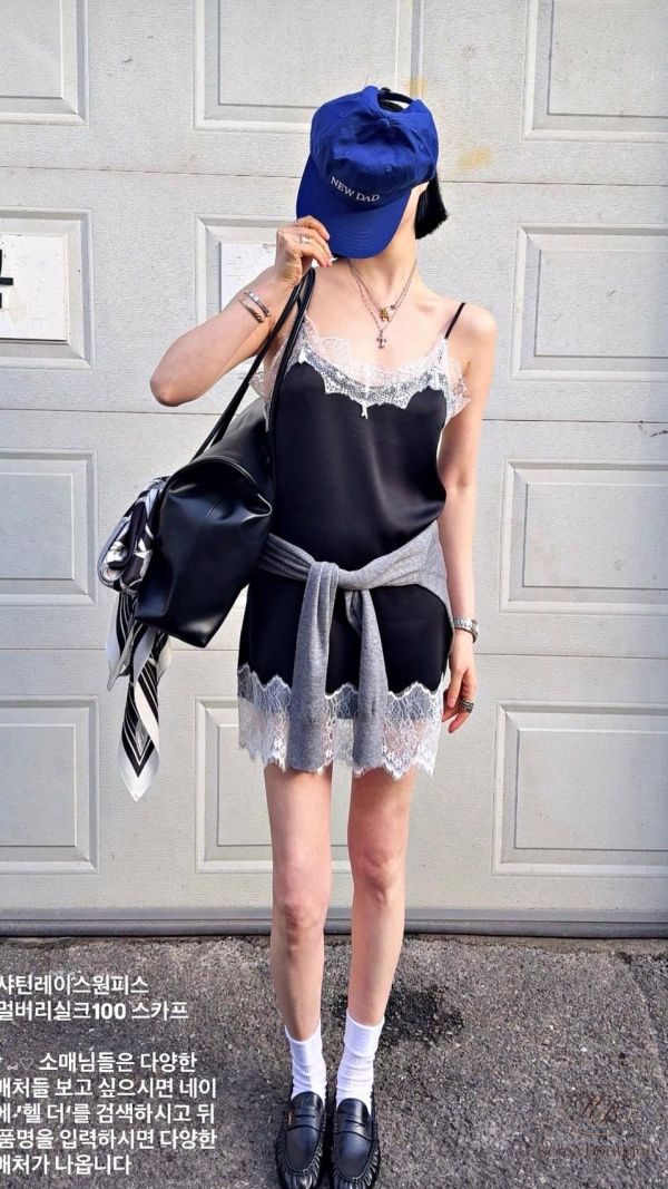 SS193 春季 設計家的拼色蕾絲長版上衣 可當洋裝 