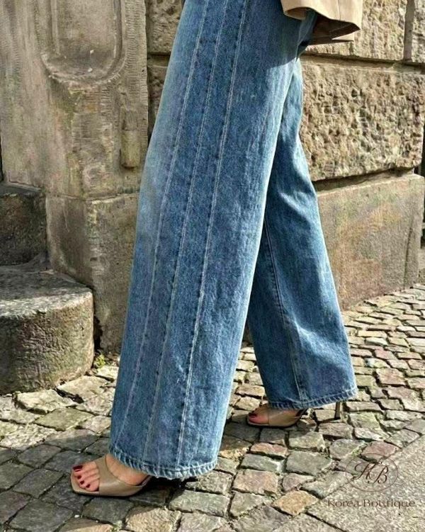 SS129 春季 造型車線直筒寬版牛仔褲 