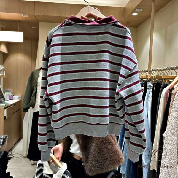 Fw434 冬季 加絨版條紋上衣 