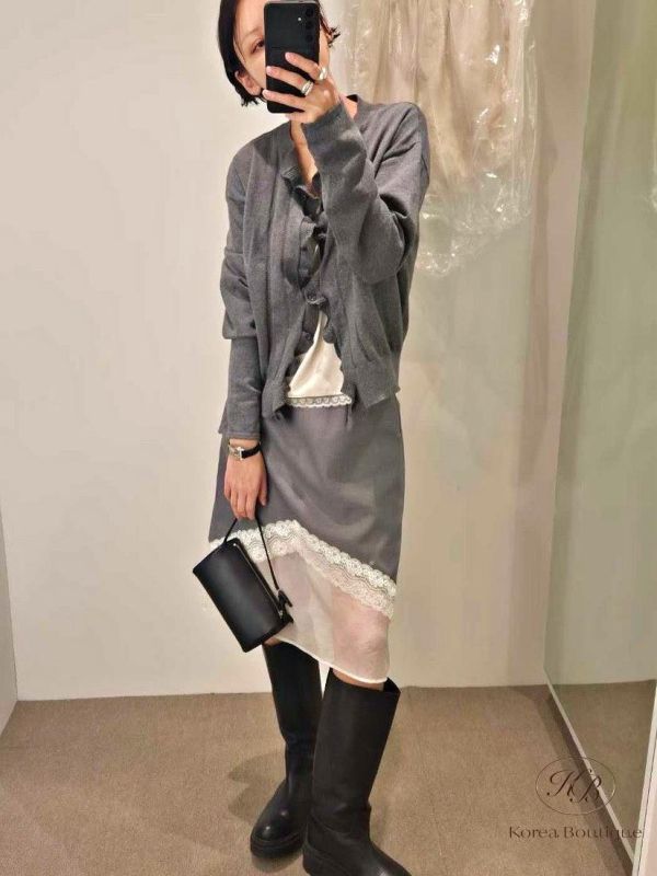 SS124 春季 細節好美的透紗蕾絲半身裙 