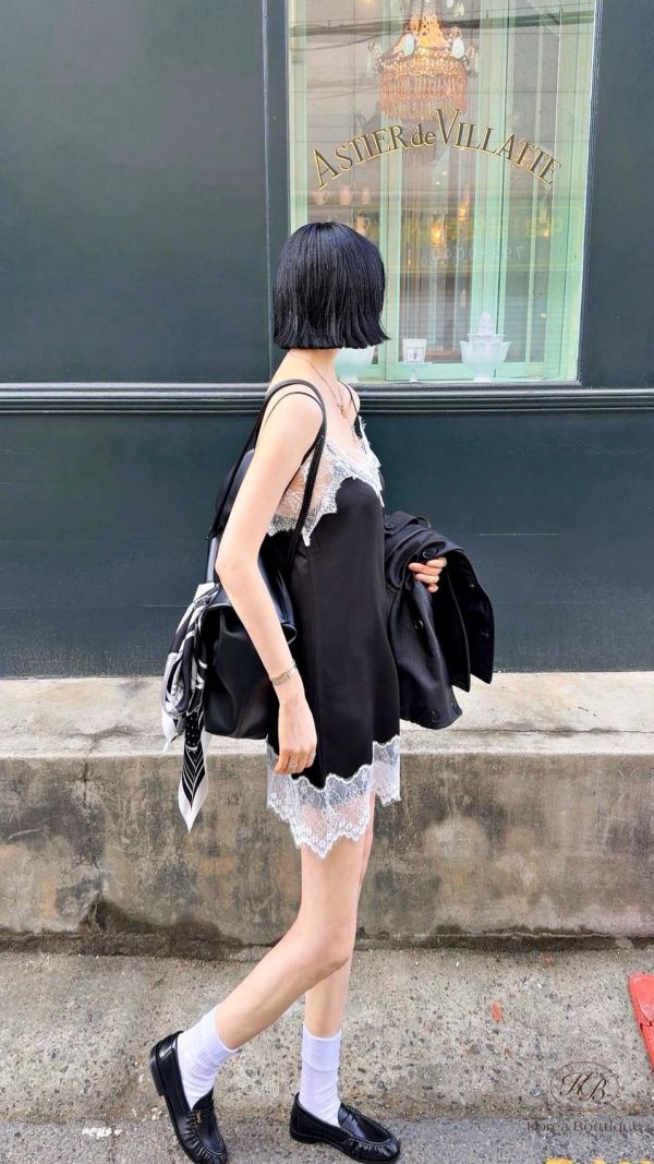 SS193 春季 設計家的拼色蕾絲長版上衣 可當洋裝 