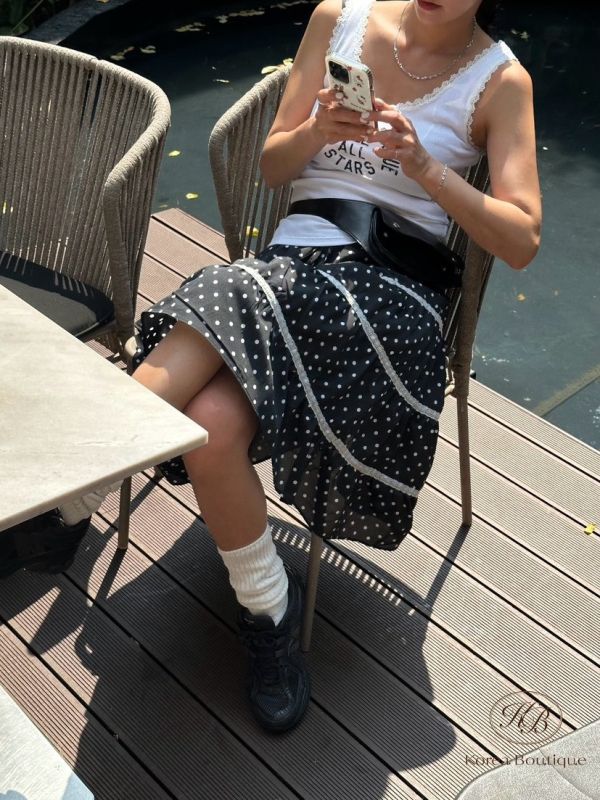 Kr49 夏裝 可愛波點拼接澎裙 