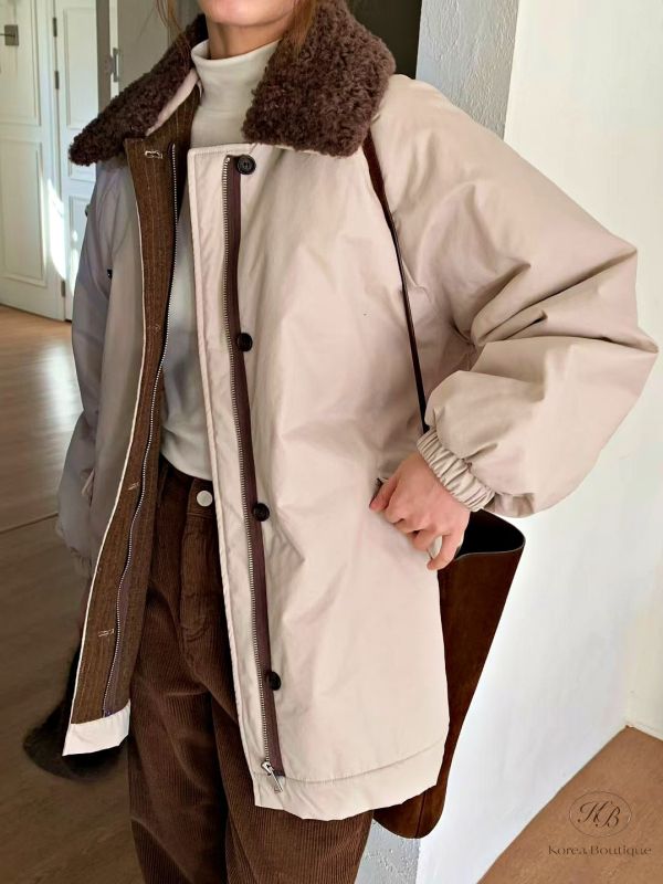 Fw478 冬季 鋪面可拆毛毛領外套 