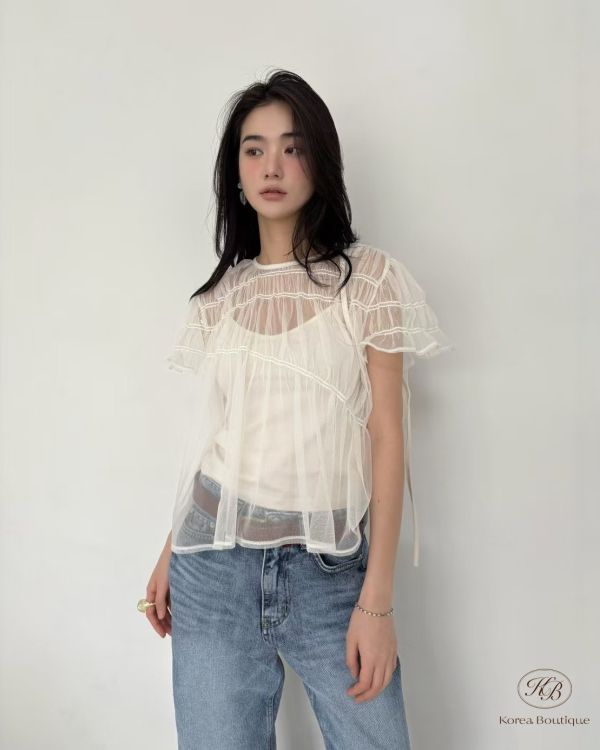 Spv69 夏裝 夢境紗感抓褶兩件式上衣 