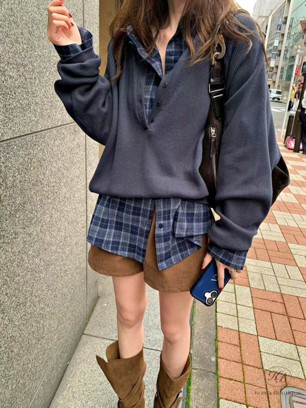 FW2767 秋季 半開排扣紋理上衣 