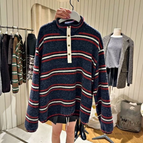 FWKR95 冬季 條紋質感很好的上衣 輕薄保暖 