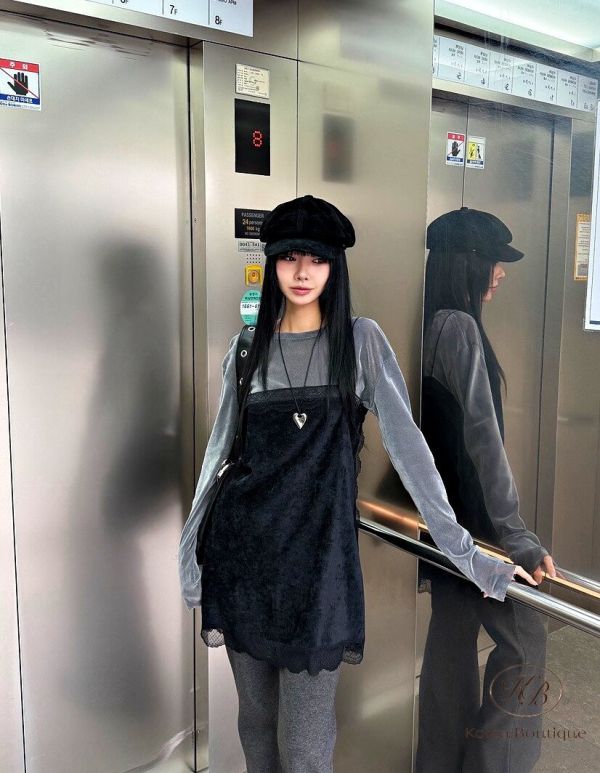 FWKR79 冬季 絲絨感蕾絲長上衣 