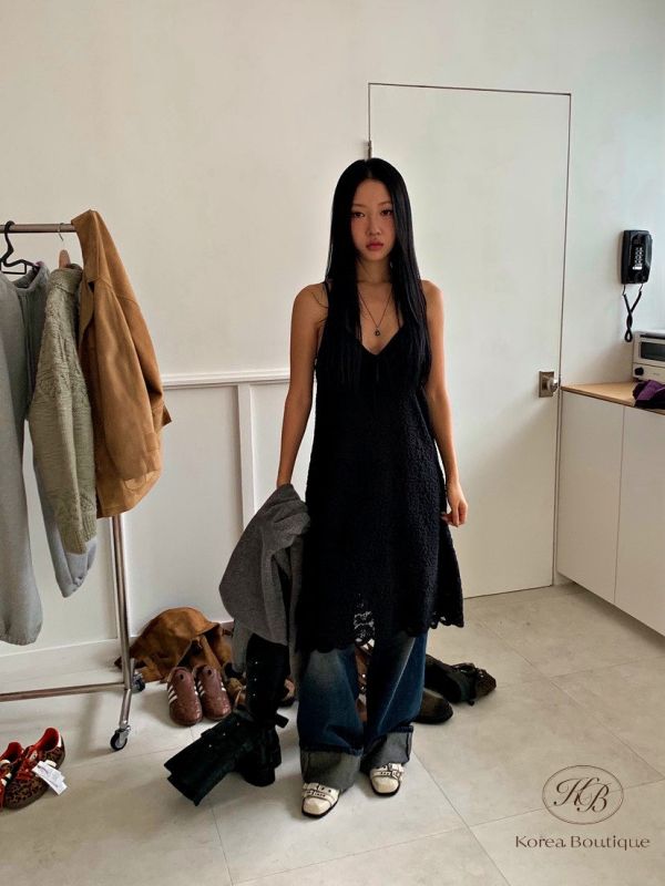 Fw446 冬季 細肩蕾絲背心裙 